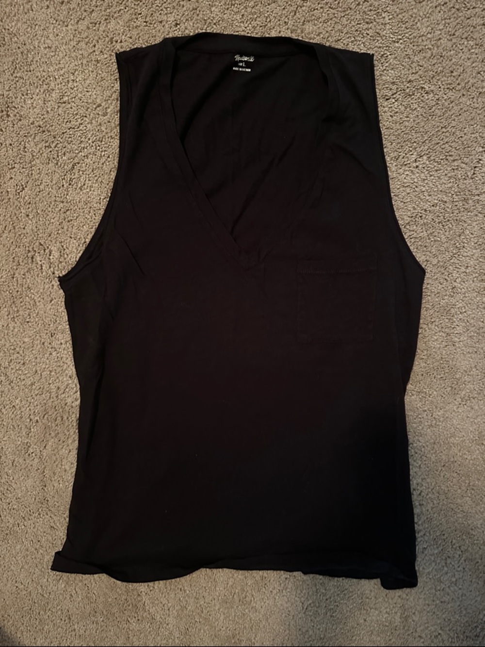 Madewell Black V-Neck Sleeveless Pocket Tank